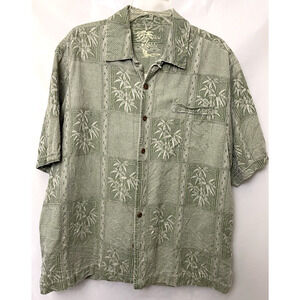Jamica Jaxx Tropical Green 100% Silk Short Sleeve Shirt Men's Sz L Button-Up